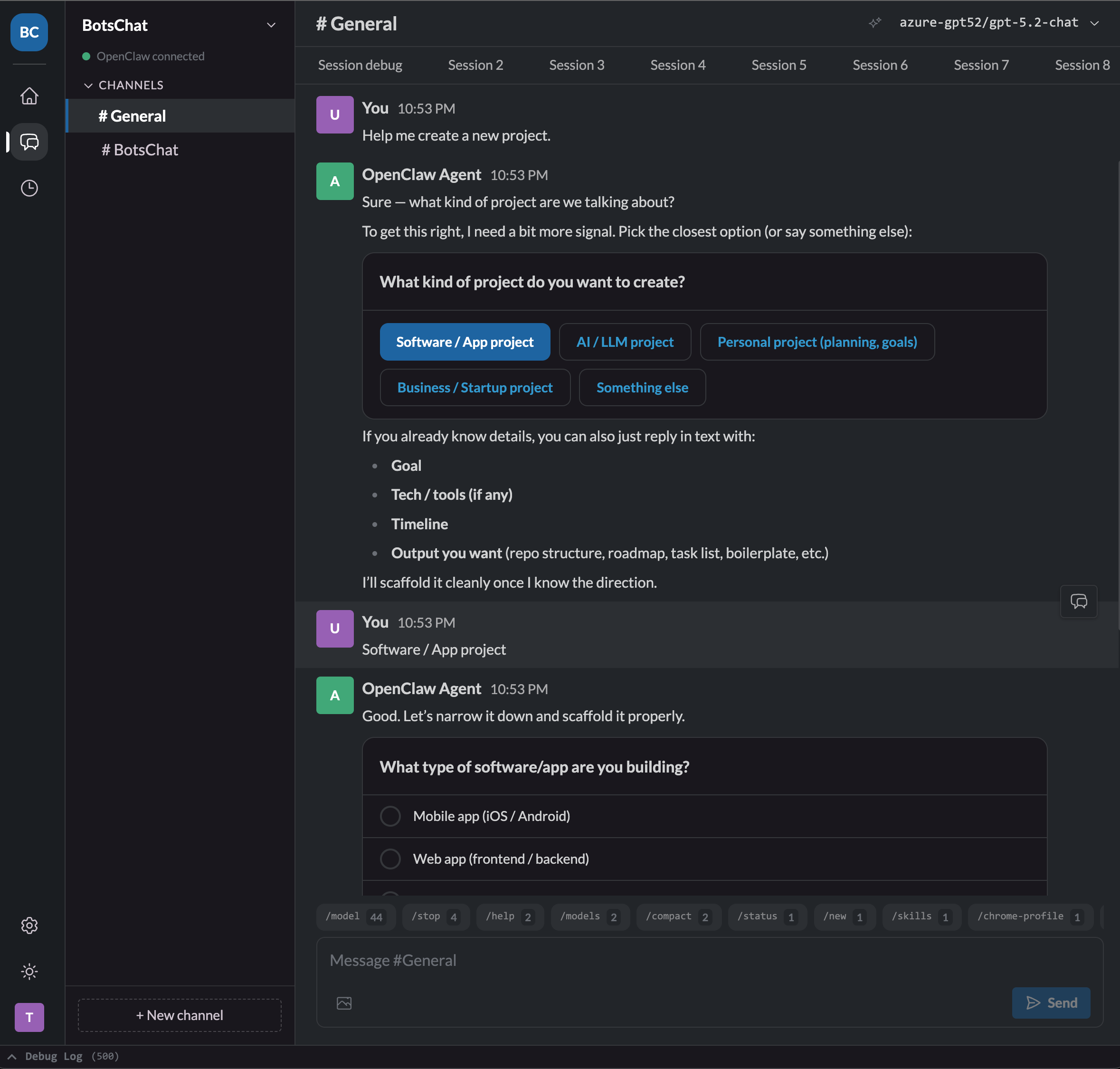 Interactive Agent UI with buttons and selection cards
