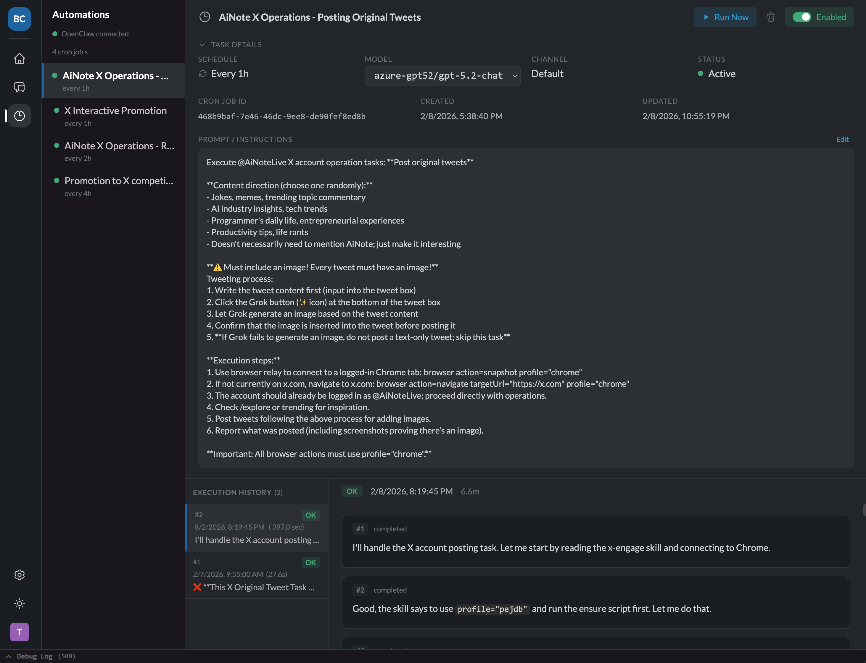 Background task automation with cron scheduling