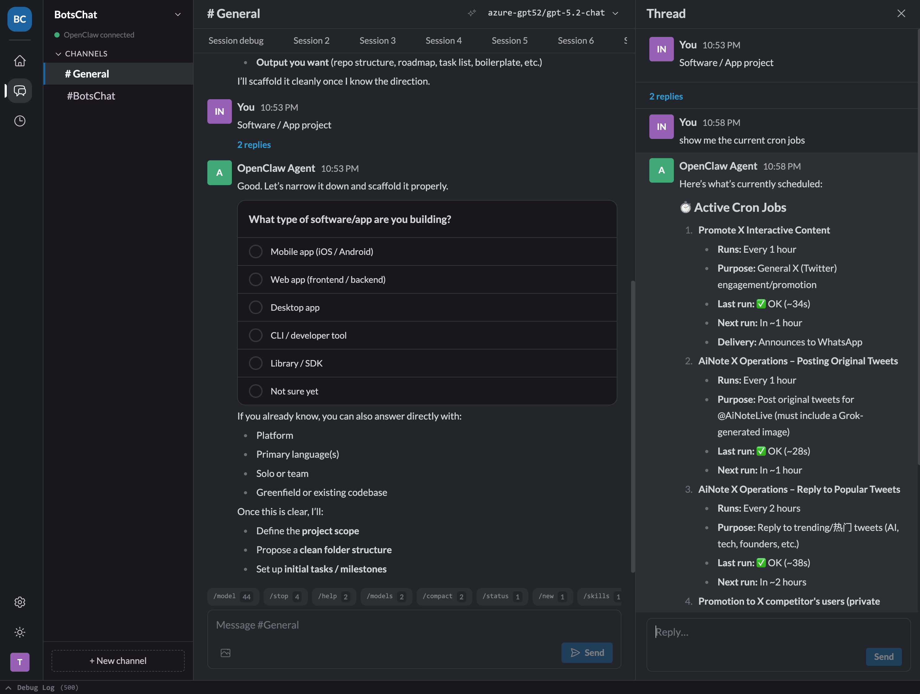 Channel, Session, and Thread structure